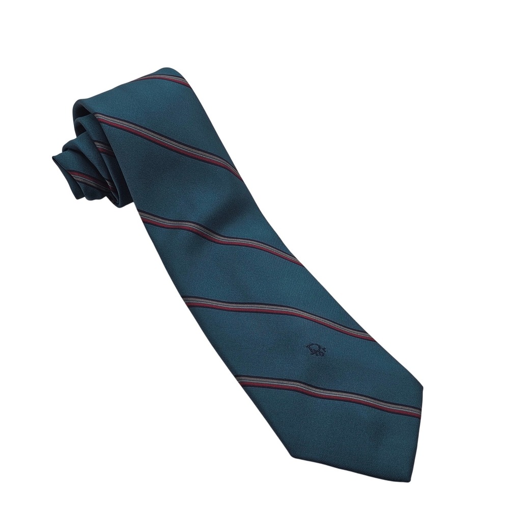 Vintage 70s Christian Dior Tie Blue Striped Preppy Old Money Designer USA NWT